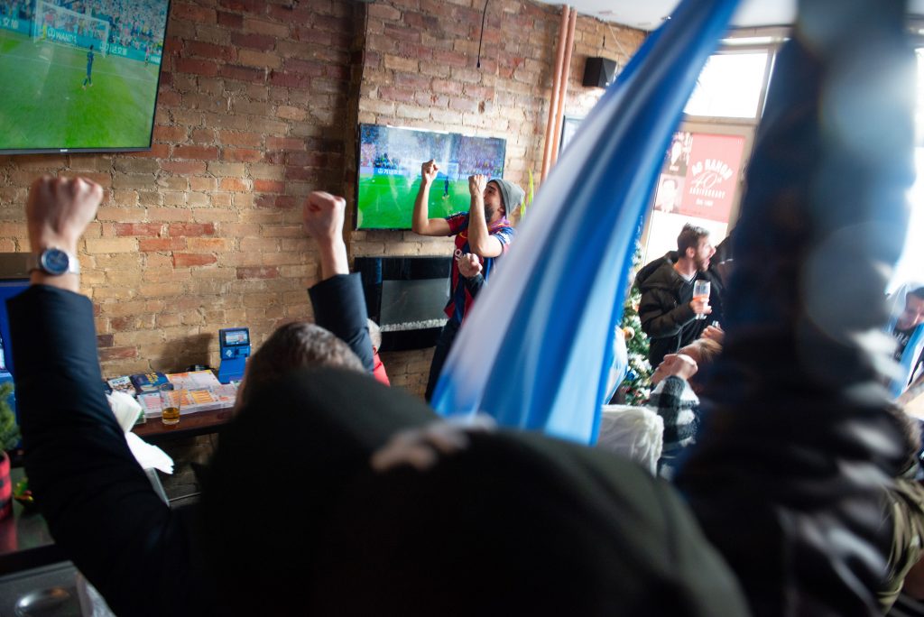 Argentina fans watching the World Cup finals in Toronto at AC Ranch on St Clair Avenue West